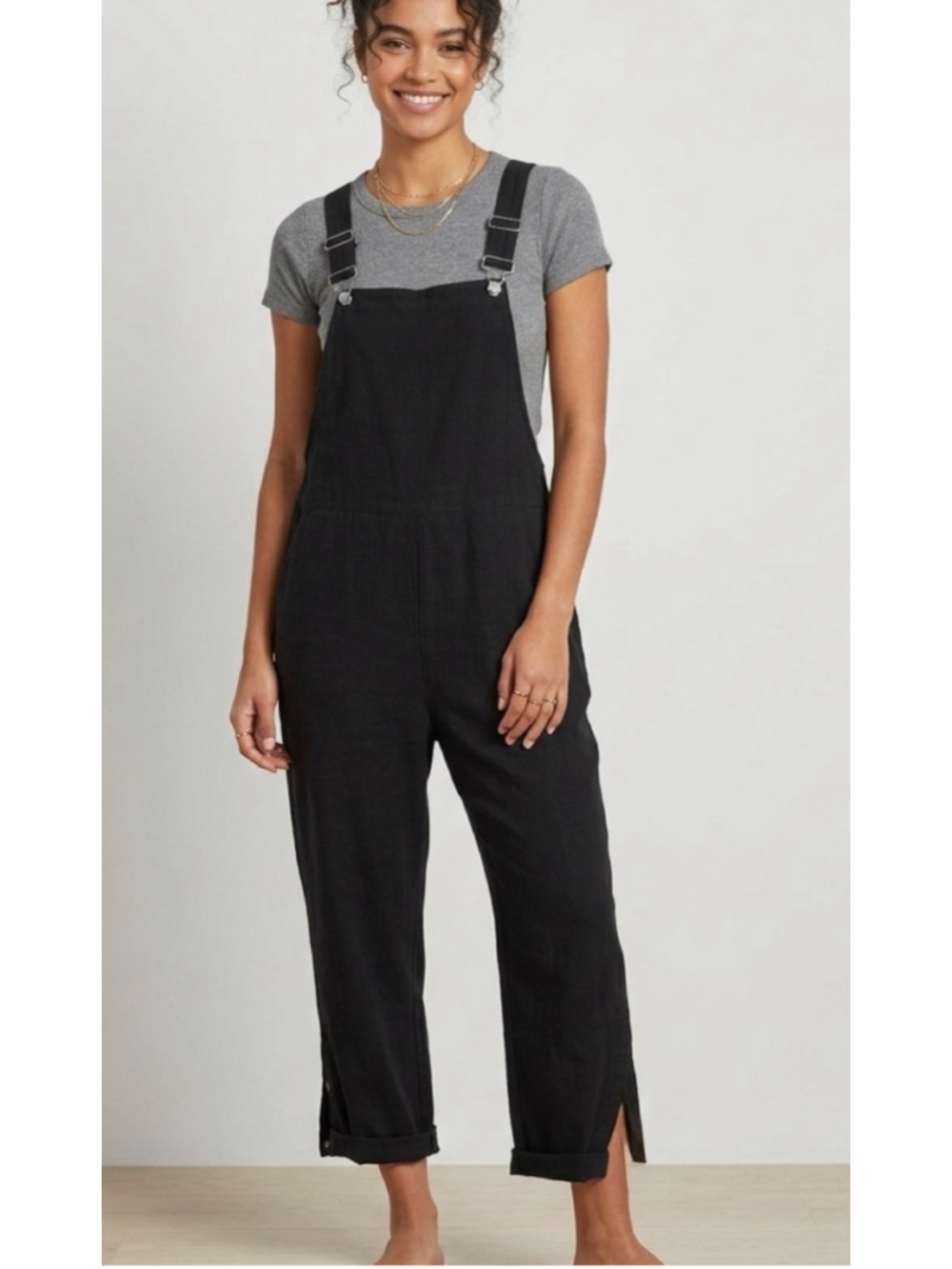 Boho Black Wide Leg Overalls Jumpsuit Slouchy Lagenlook Dungarees Harem XL 2097